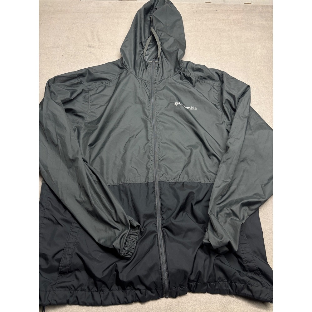 Columbia Mens Large Windbreaker Jacket Charcoal Black Colorblock Full Zip Hooded